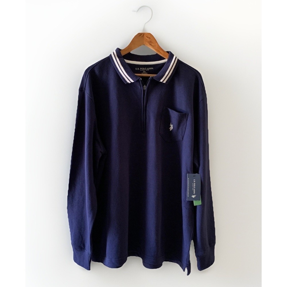 US Polo Assn Men's 2XL Blue 1/4 Zip Pullover Terry Long Sleeve Sweater Shirt NWT